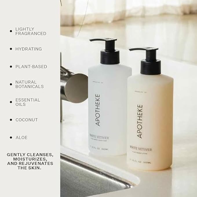 APOTHEKE LUXURY SCENTED LIQUID SOAP, WHITE VETIVER, 10 FLUID OUNCES - NATURAL HAND WASH, SOOTHING, CLEANSING, MOISTURIZING, AROMATIC & NOURISHING, EUCALYPTUS, LILAC, AMBER & CEDARWOOD FRAGRANCE - Image 4